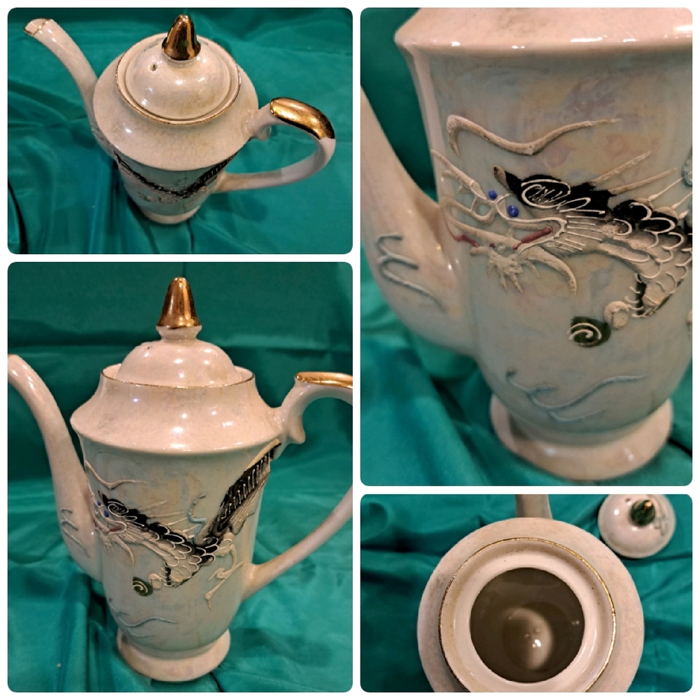 Vintage teapot Beston, handpainted, Moriage Dragon, Lusterware from Japan